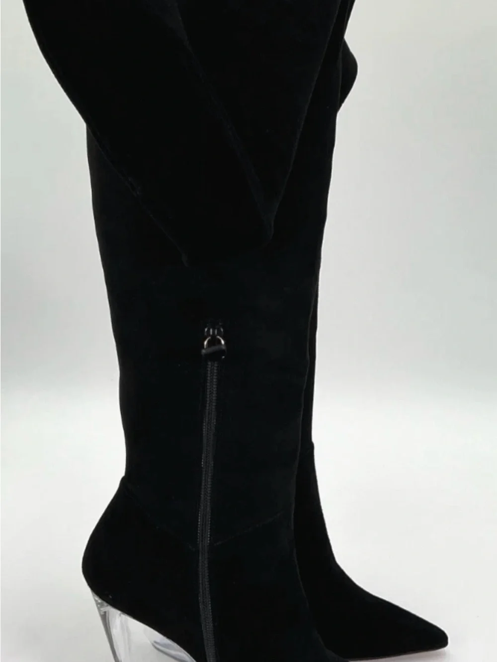 New stunning Stuart Weitzman Suede Over-the-Knee Boot wedge lucite clear 6 $1100